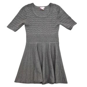 Candies Womens Gray Textured Knit Fit and Flare Short Sleeve Sweater Dress M